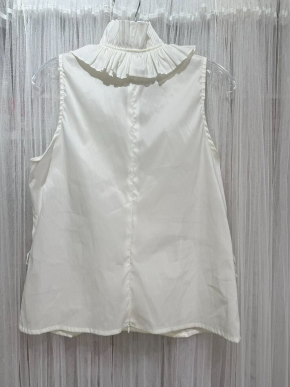 MSK Women's XL Ivory Pleated Ruffle Sleeveless Blouse Mock Neck Stretch Satin - Picture 4 of 10